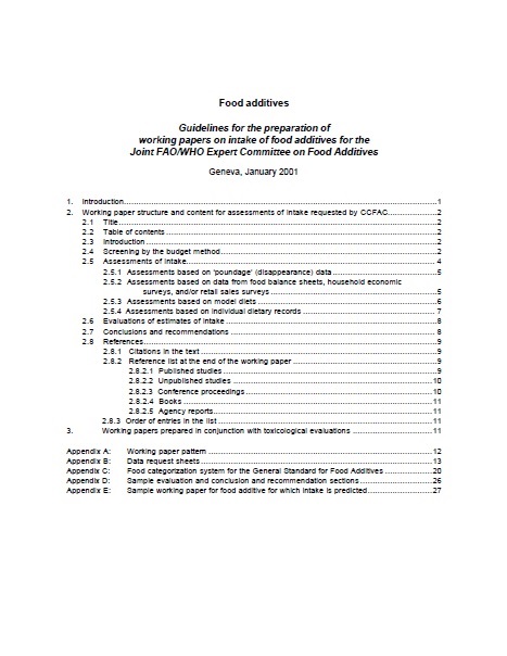 Guidelines for the preparation of working papers on intake of food additives for the Joint FAO/WHO Expert Committee on Food Additives