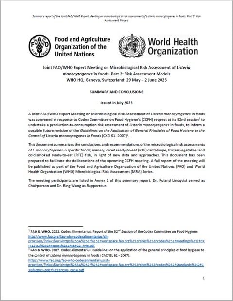 Joint FAO/WHO Expert Meeting on Microbiological Risk Assessment of Listeria monocytogenes in foods. Part 2: Risk Assessment Models